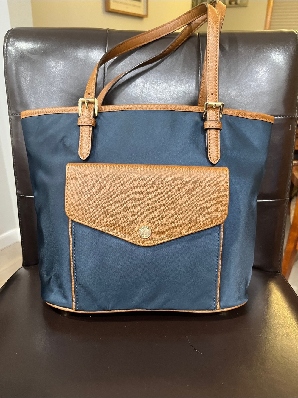Michael Kors Navy and Tan Women’s Tote Bag - Classic Two-Tone Design